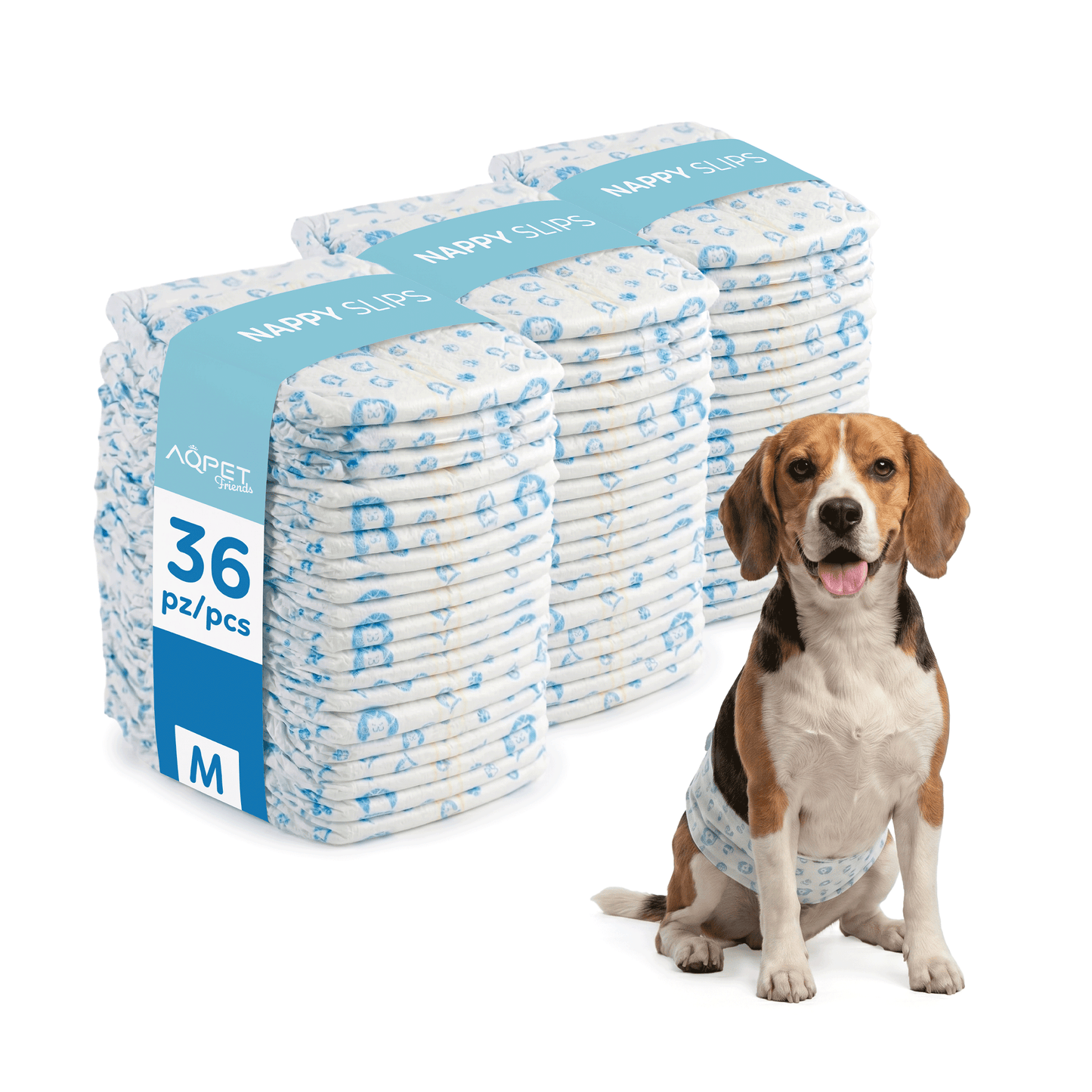 AqpetFriends Nappy Slips Pannolini Assorbenti a Fascia per Cani Maschi 36 Pz