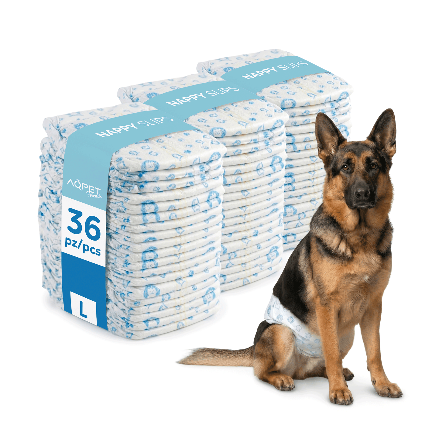 AqpetFriends Nappy Slips Pannolini Assorbenti a Fascia per Cani Maschi 36 Pz