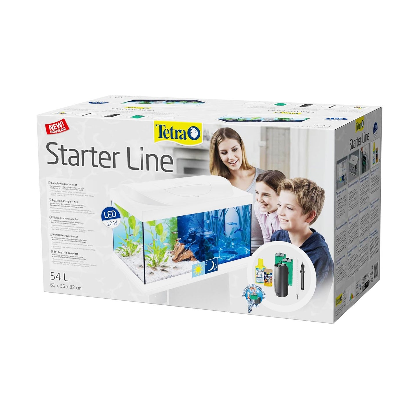 Tetra Acquario in Vetro Starter Line 54 Litri Completo di Luce e Filtro e Riscaldatore per Pesci Tropicali Colore Bianco
