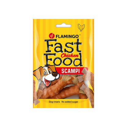Flamingo Snacks Fast Food Scampi Con Pollo Per Cani Adulti Di Tutte Le Taglie 5pz 120gr