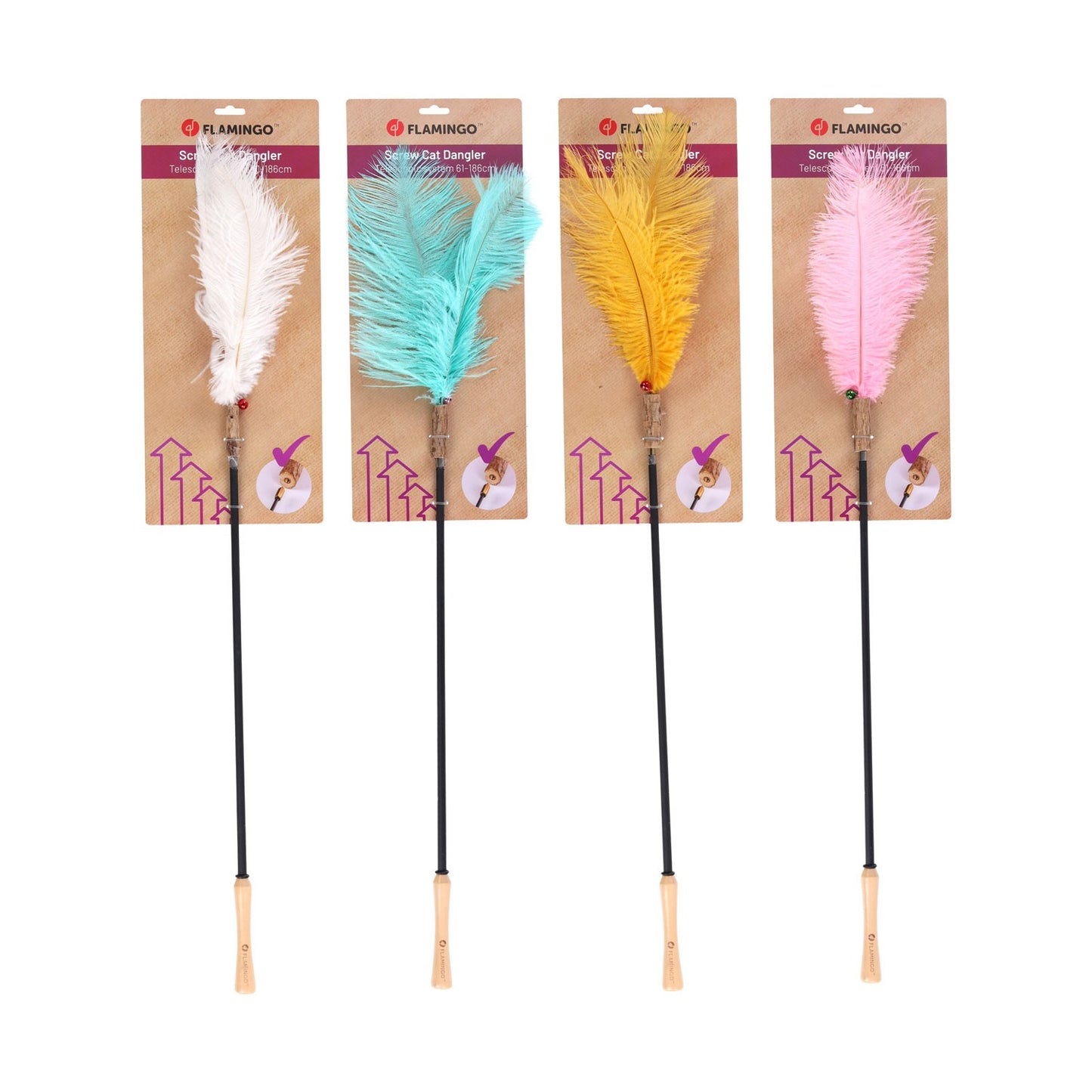 Flamingo Bliss Canna Con Piume Colorate ed Effetto Sonoro Per Stimolare il Gioco dei Gatti 61-186cm
