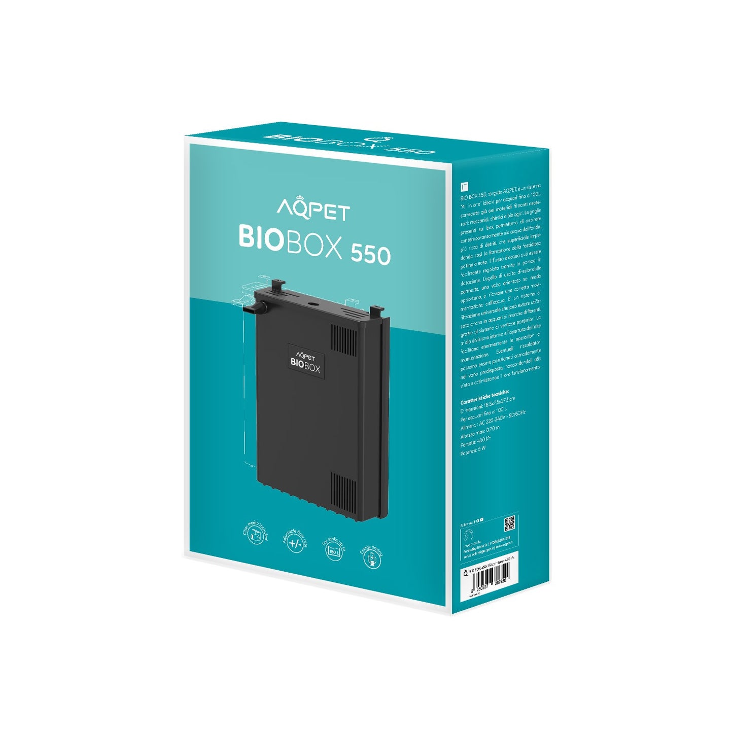 Aqpet BioBox 550 Filtro Interno Universale Completo per Acquari con Materiali Filtranti 550 l/h