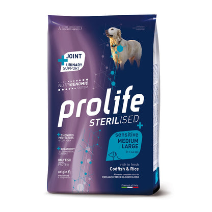Prolife Sterilised Sensitive Adult Codfish & Rice Crocchette di Merluzzo e Riso per Cani Adulti Taglia Medio/Grande