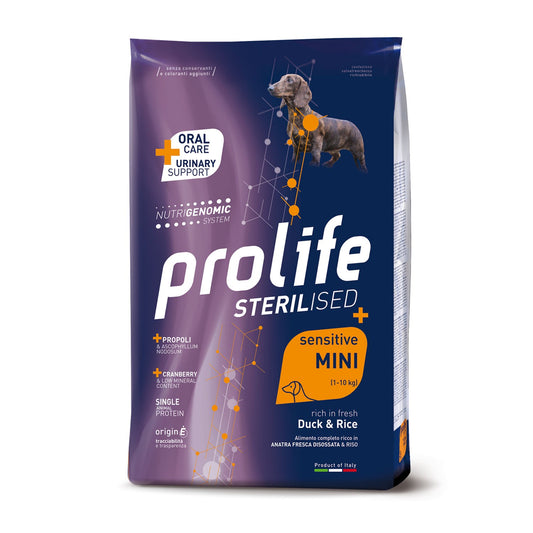 Prolife Sterilised Sensitive Adult Duck & Rice Mini Crocchette di Anatra e Riso per Cani Adulti Piccola Taglia