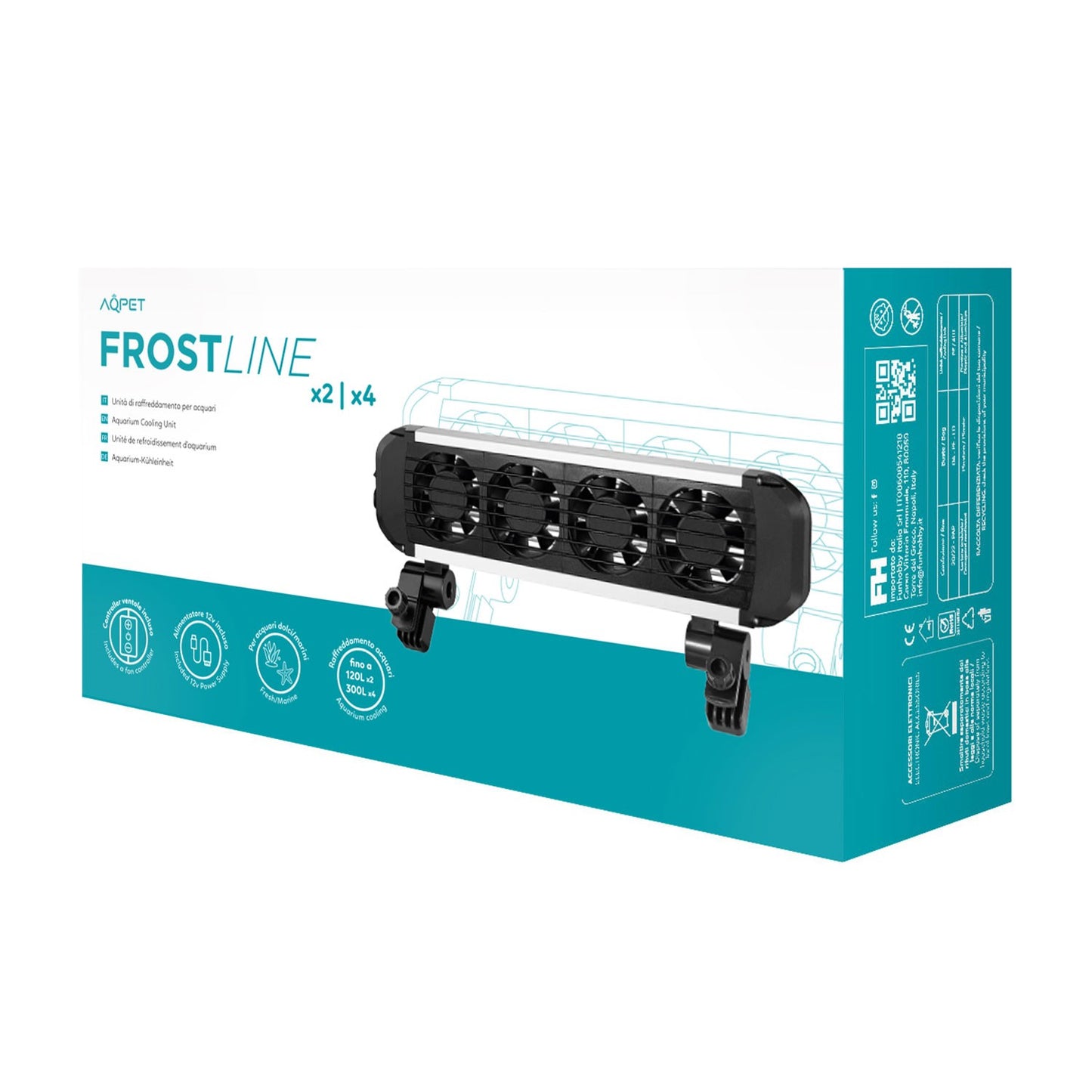 Aqpet FROSTLINE x4 Sistema di Raffreddamento per Acquari con Controller e Ventole Orientabili - 4 ELEMENTI
