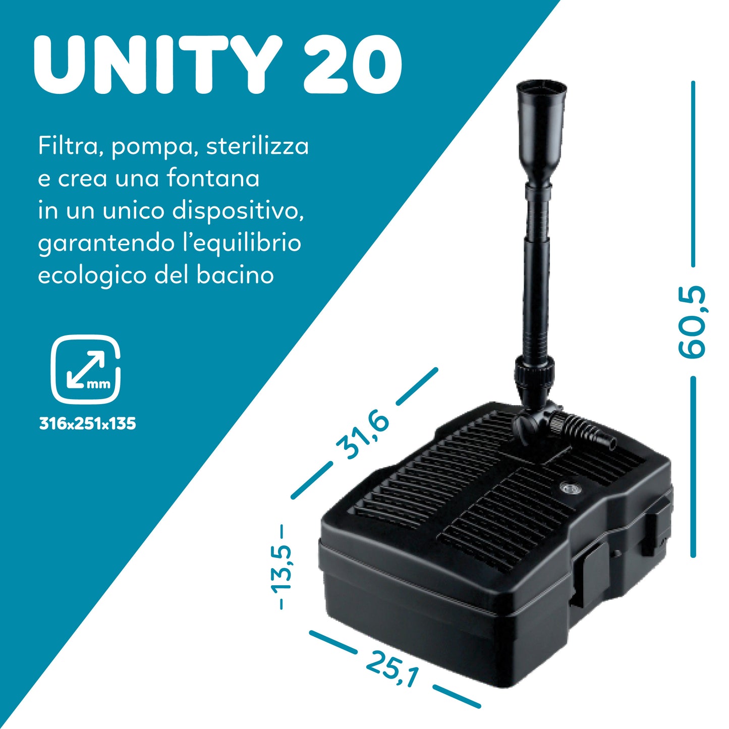 AQPond Unity 20 Filtro per laghetto All-in-one completo di sterilizzatrice