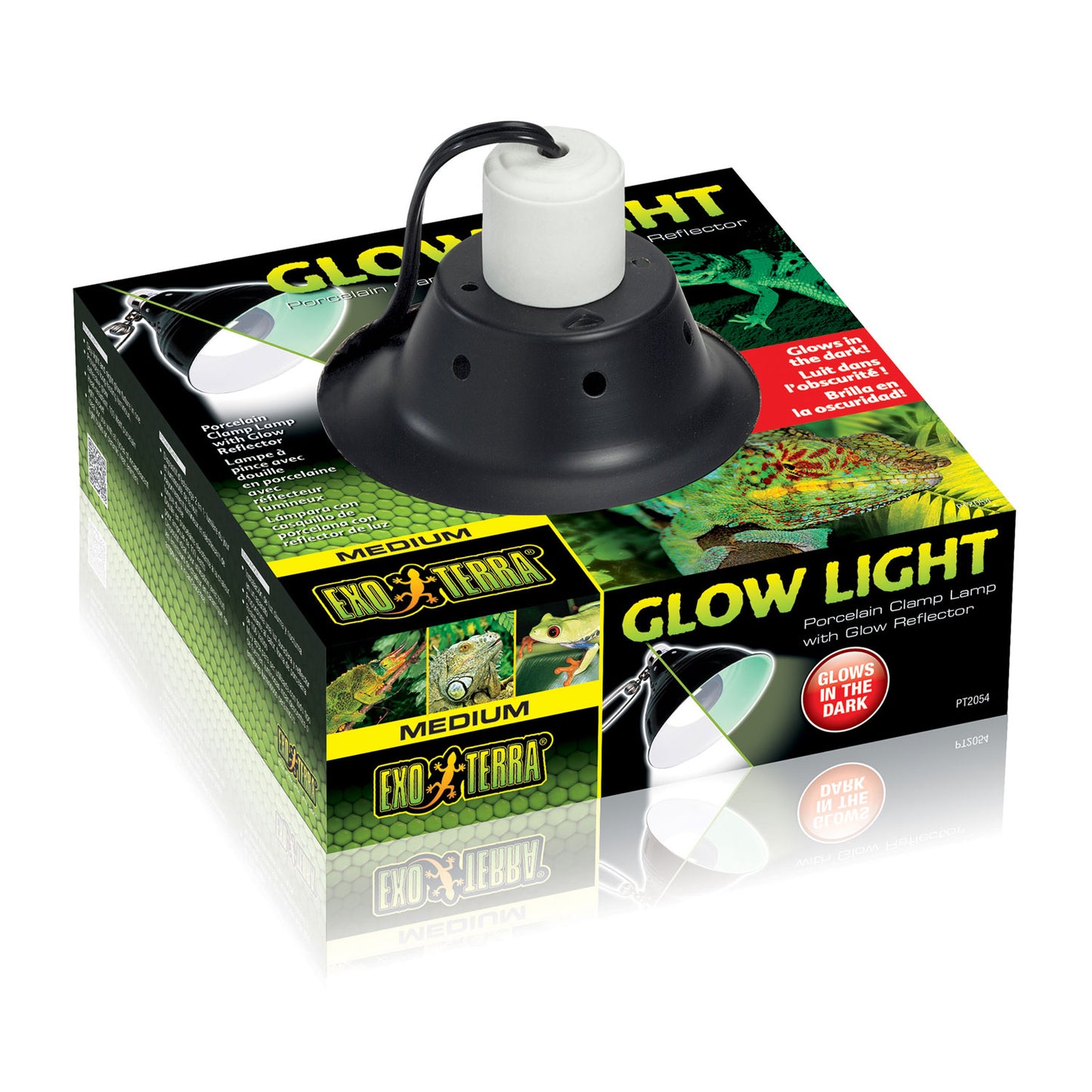Exoterra Glow Light Lampada Porcellana con Pinza Metallica + Riflettore Fosforescente per Terrari