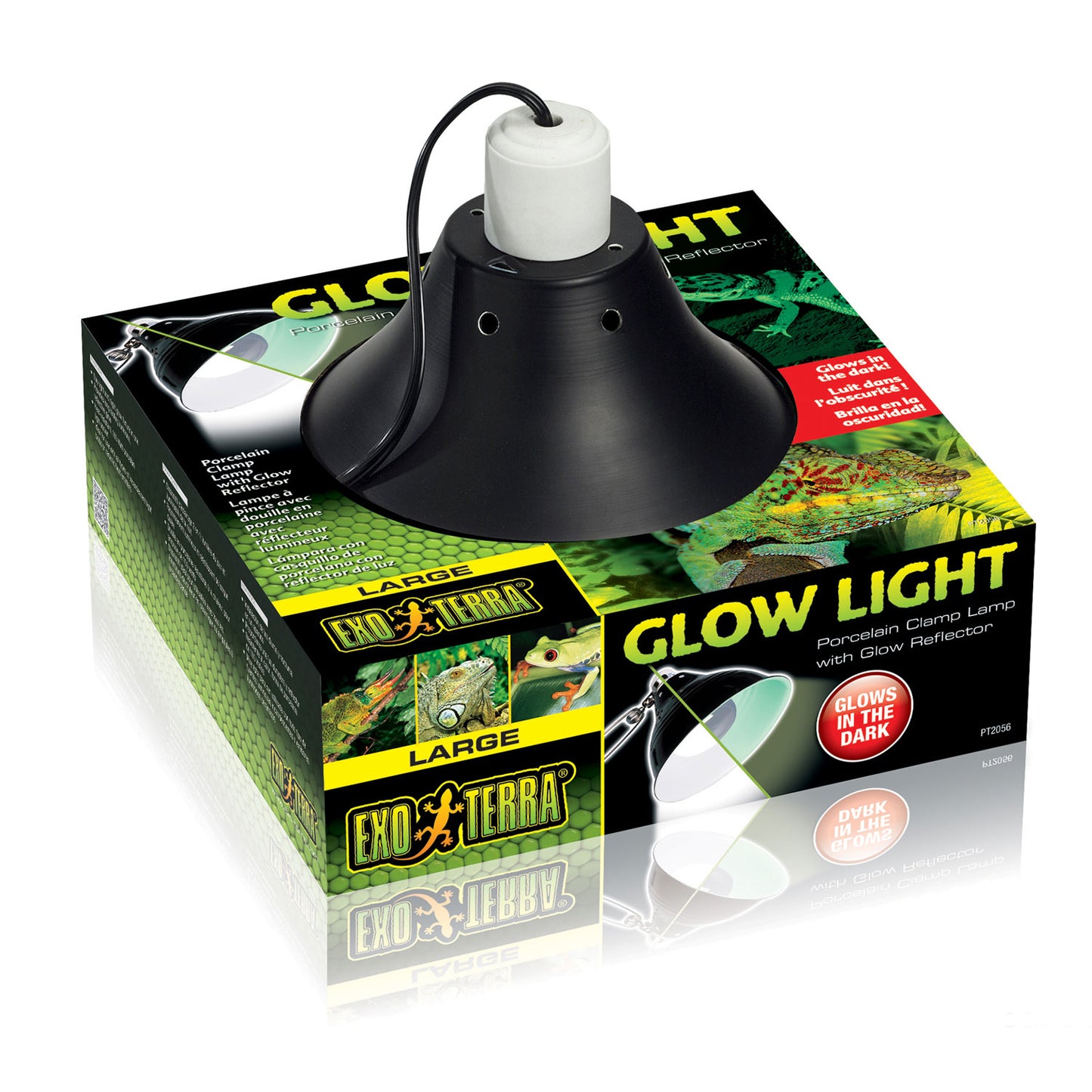 Exoterra Glow Light Lampada Porcellana con Pinza Metallica + Riflettore Fosforescente per Terrari