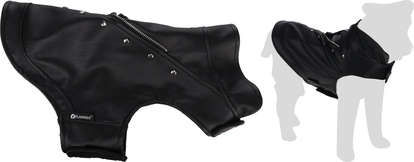 Flamingo Cappotto per cane Sergio nero in cuoio sintetico stile chiodo