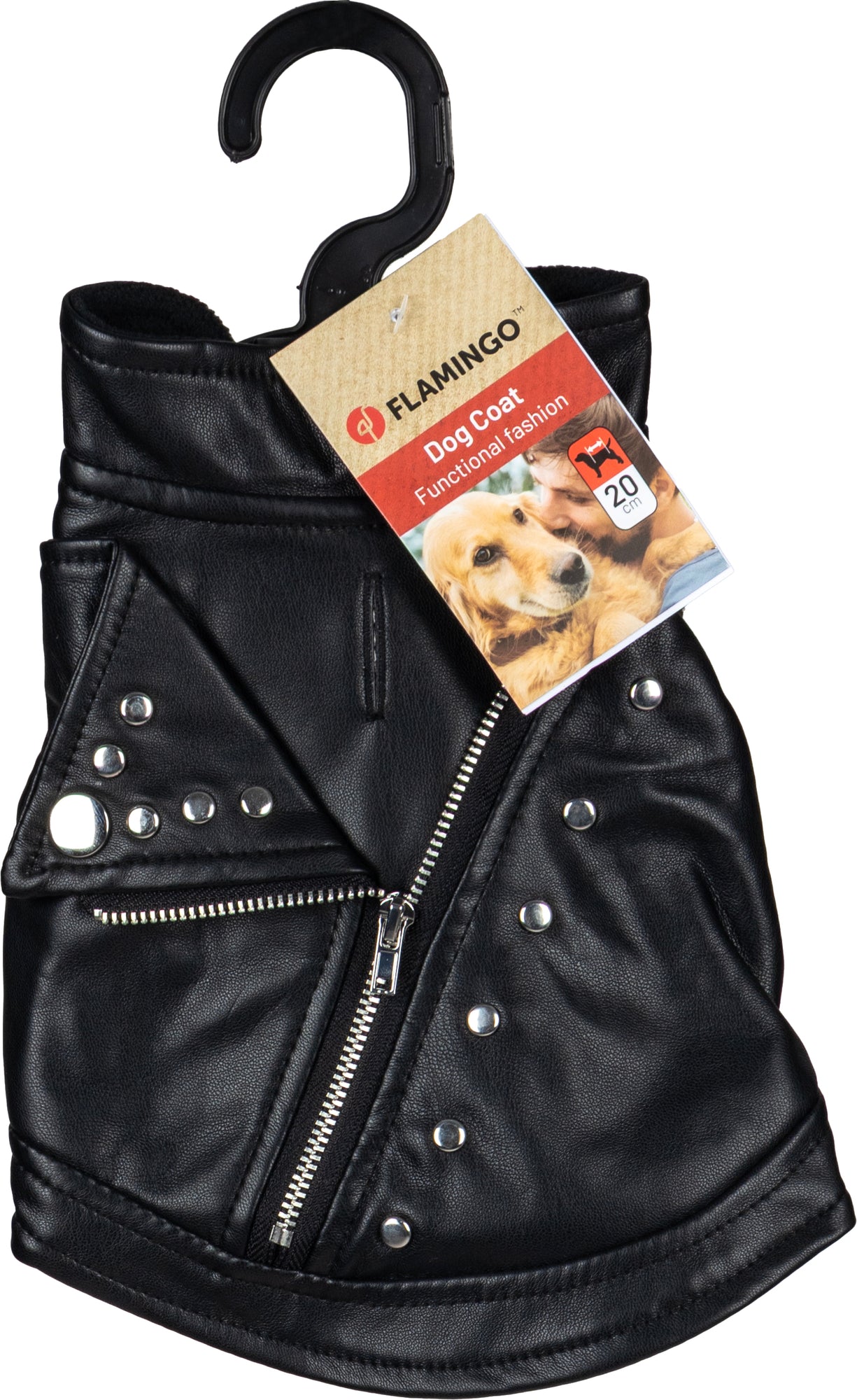 Flamingo Cappotto per cane Sergio nero in cuoio sintetico stile chiodo