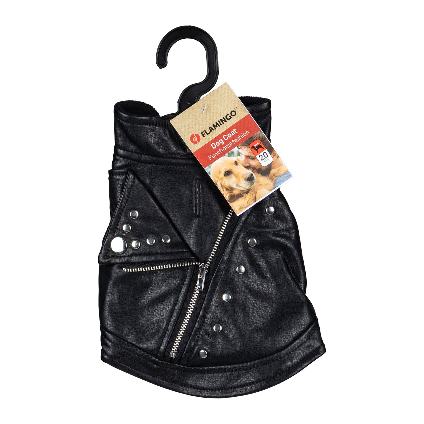 Flamingo Cappotto per cane Sergio nero in cuoio sintetico stile chiodo