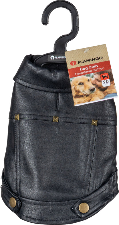 Flamingo Cappotto per cane Sancho nero in cuoio sintetico stile Biker