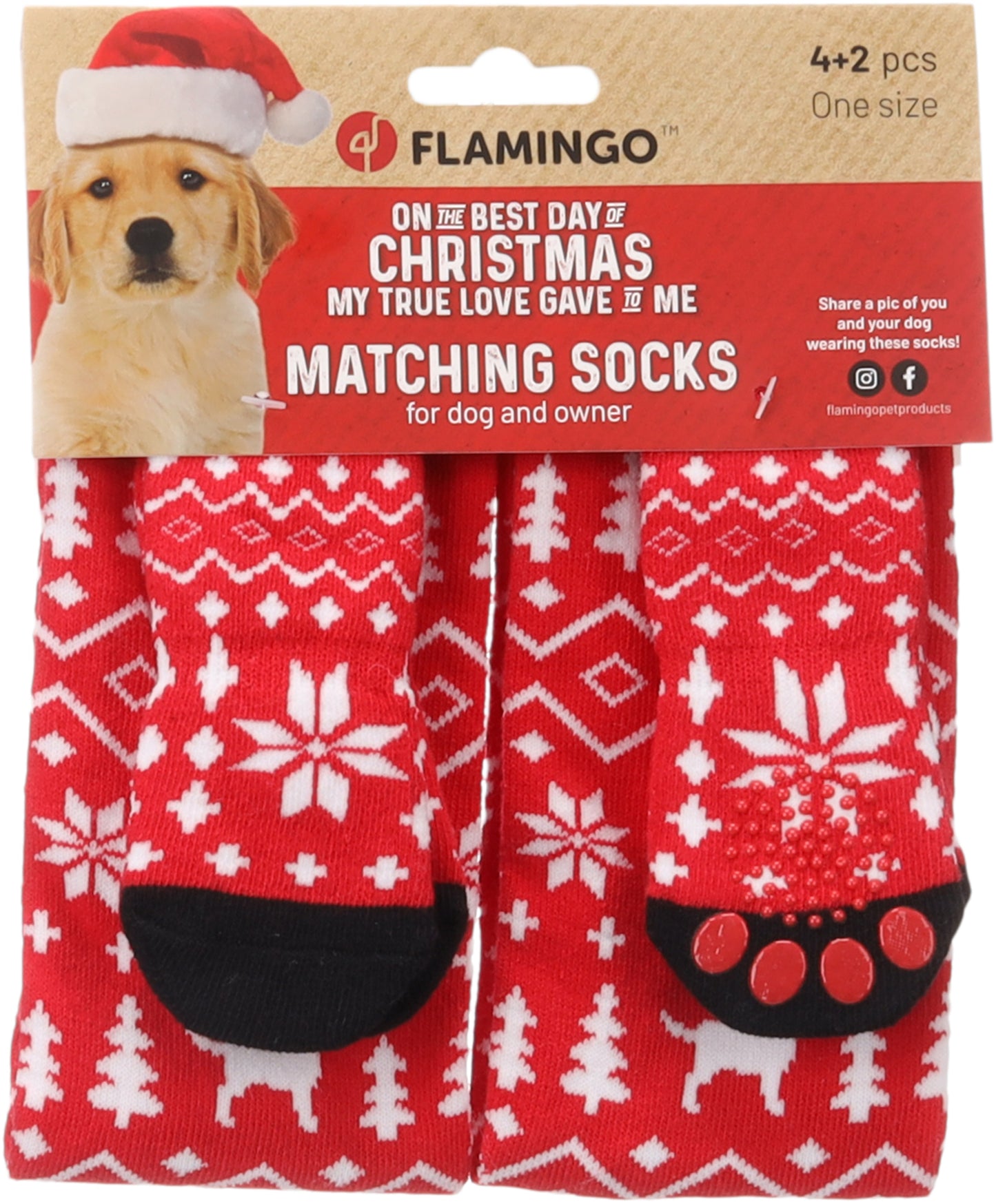 Flamingo calzini abbinati Natale per cane e persona Keysa Rosso