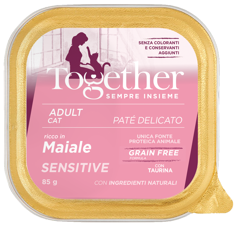 Together Cat Sensitive Paté delicato alimento completo grain free per gatti adulti con una sola fonte proteica animale 85g diversi gusti