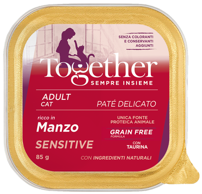 Together Cat Sensitive Paté delicato alimento completo grain free per gatti adulti con una sola fonte proteica animale 85g diversi gusti