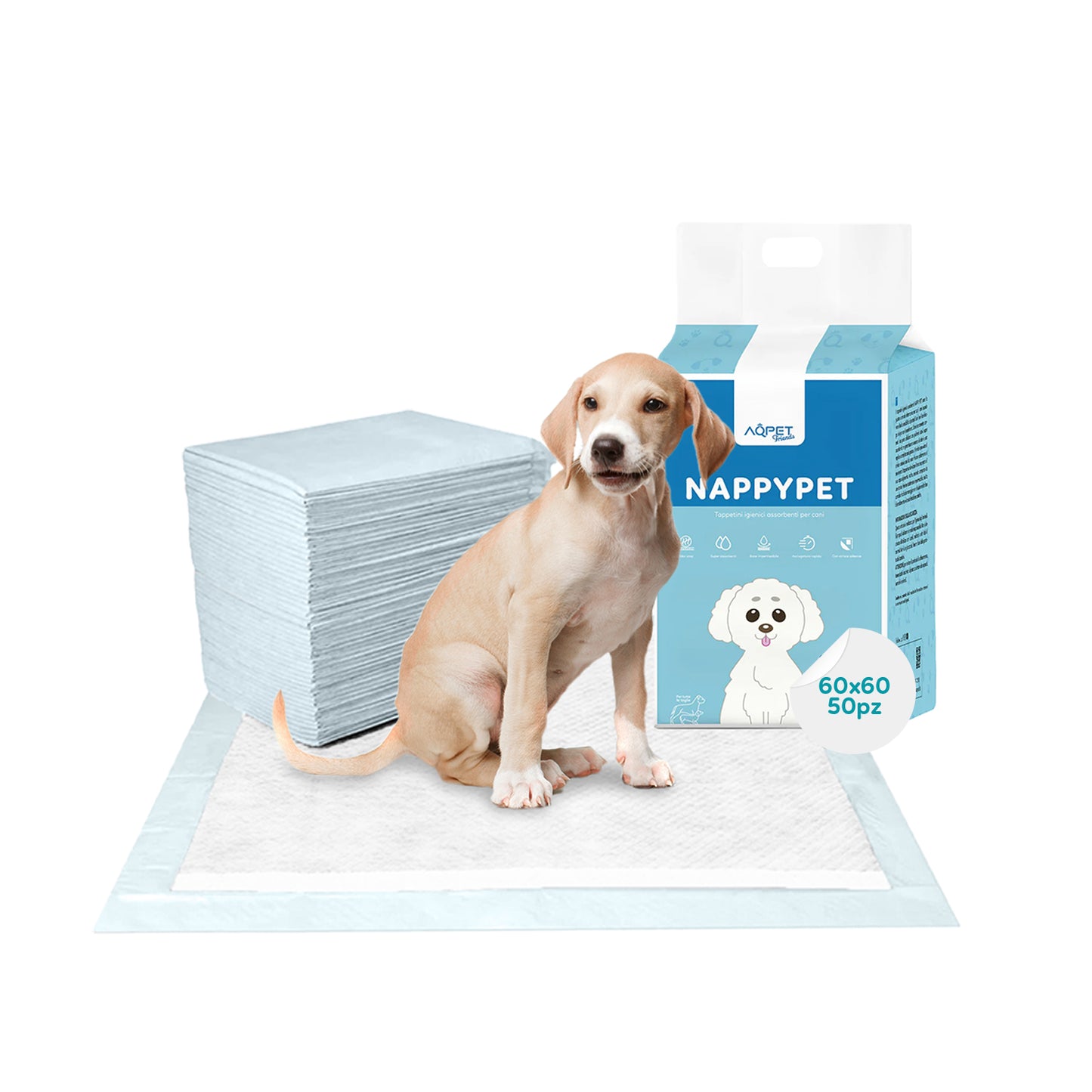 AqpetFriends Nappy Pet Basic Tappetino Assorbente Con Strisce Adesive 50 pz