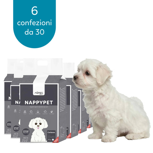 AqpetFriends Nappy Pet Carbo Tappetino Assorbente Con Strisce Adesive Al Carbone Attivo 180 pz