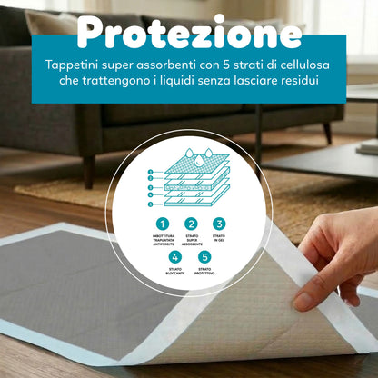 AqpetFriends Nappy Pet Carbo Tappetino Assorbente Con Strisce Adesive Al Carbone Attivo 30 pz
