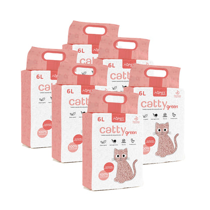 AqpetFriends Catty Green Lettiera Naturale per Gatti Alla Soia Fragranza Alla Pesca 36 L (6 confezioni da 6 lt)