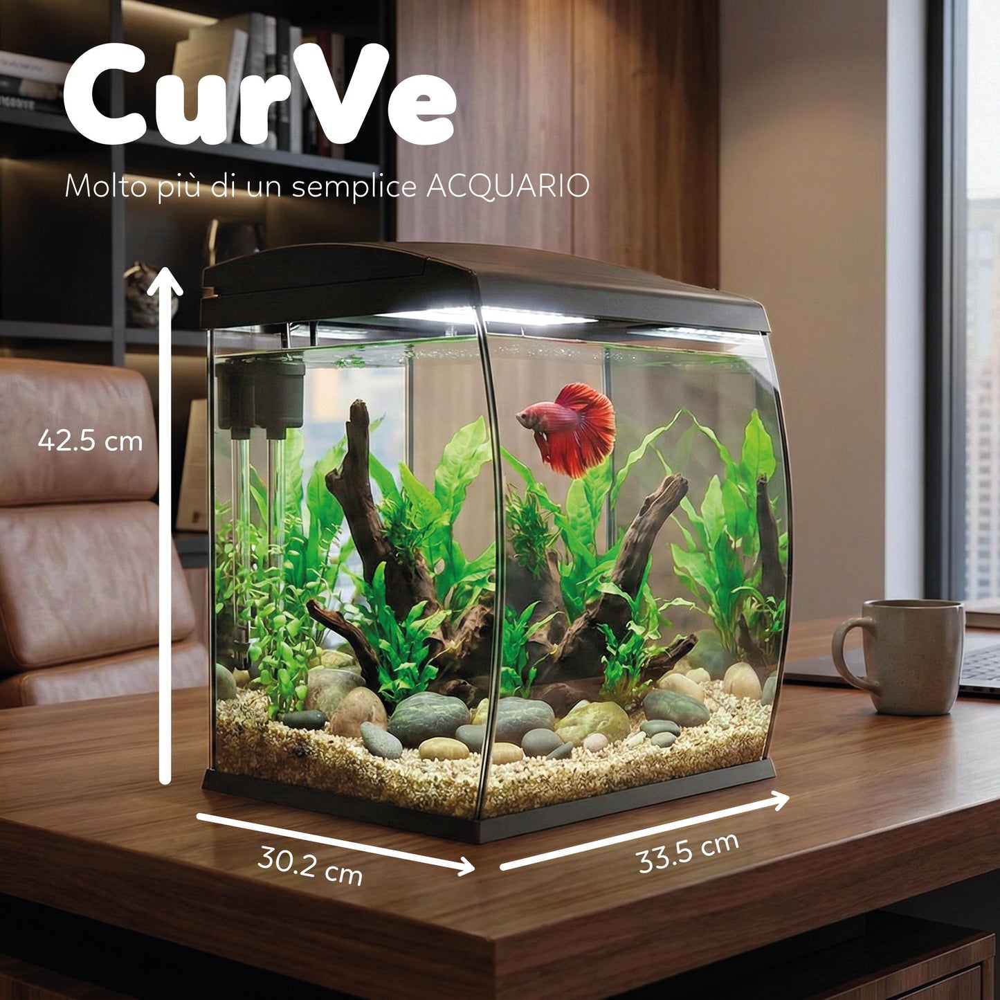 AQPet CurVe Acquario panoramico in vestro completi di filtro illuminazione riscaldatore 30.2x33.5x42.5 35L