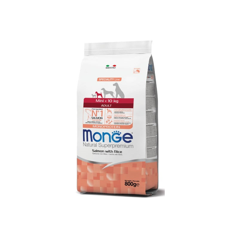 Monge Natural Superpremium Mini Adult Monoprotein Salmone con Riso Per Cani Adulti Taglia Mini