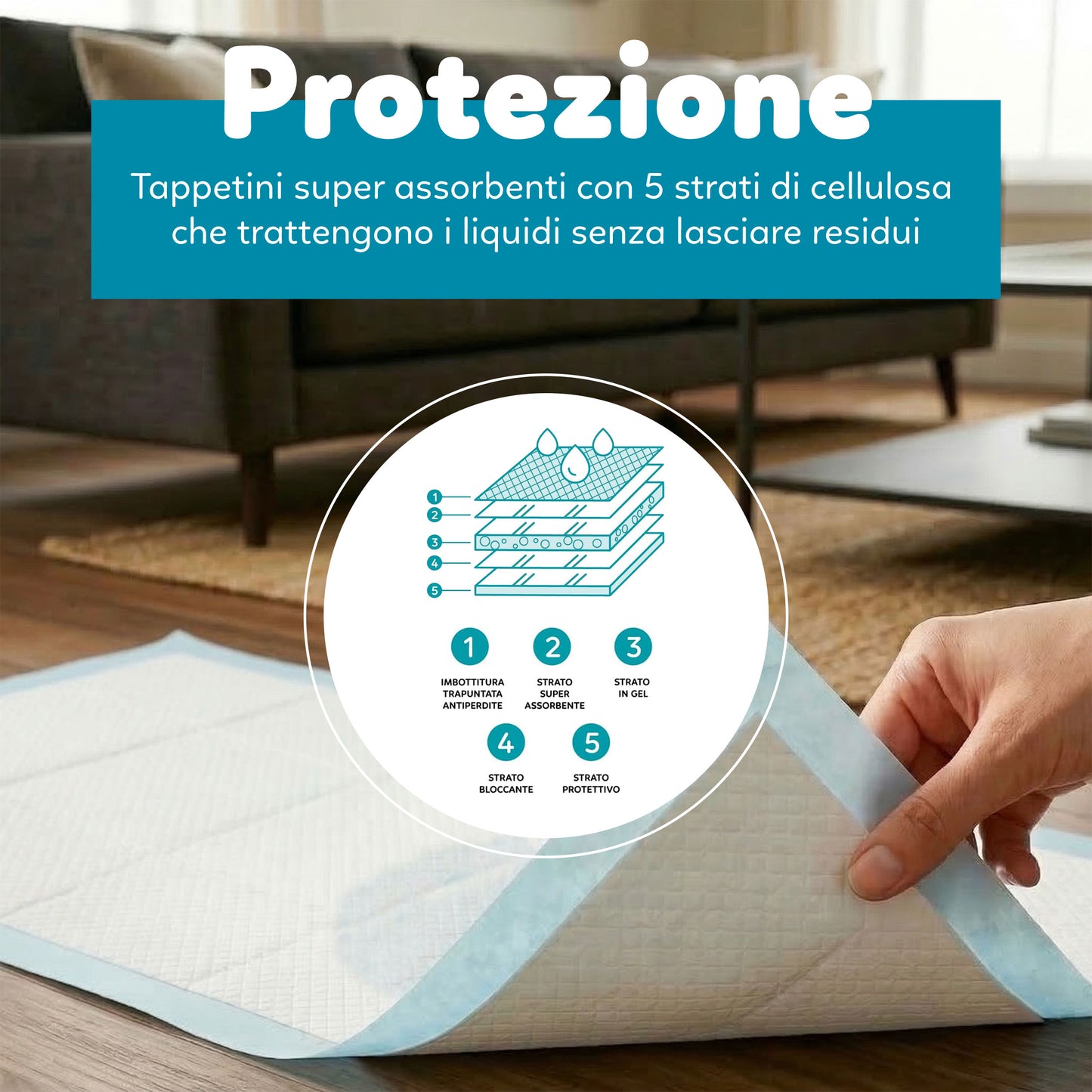 AqpetFriends Nappy Pet Basic Tappetino Assorbente Con Strisce Adesive 200 pz (4 confezioni da 50 pezzi)
