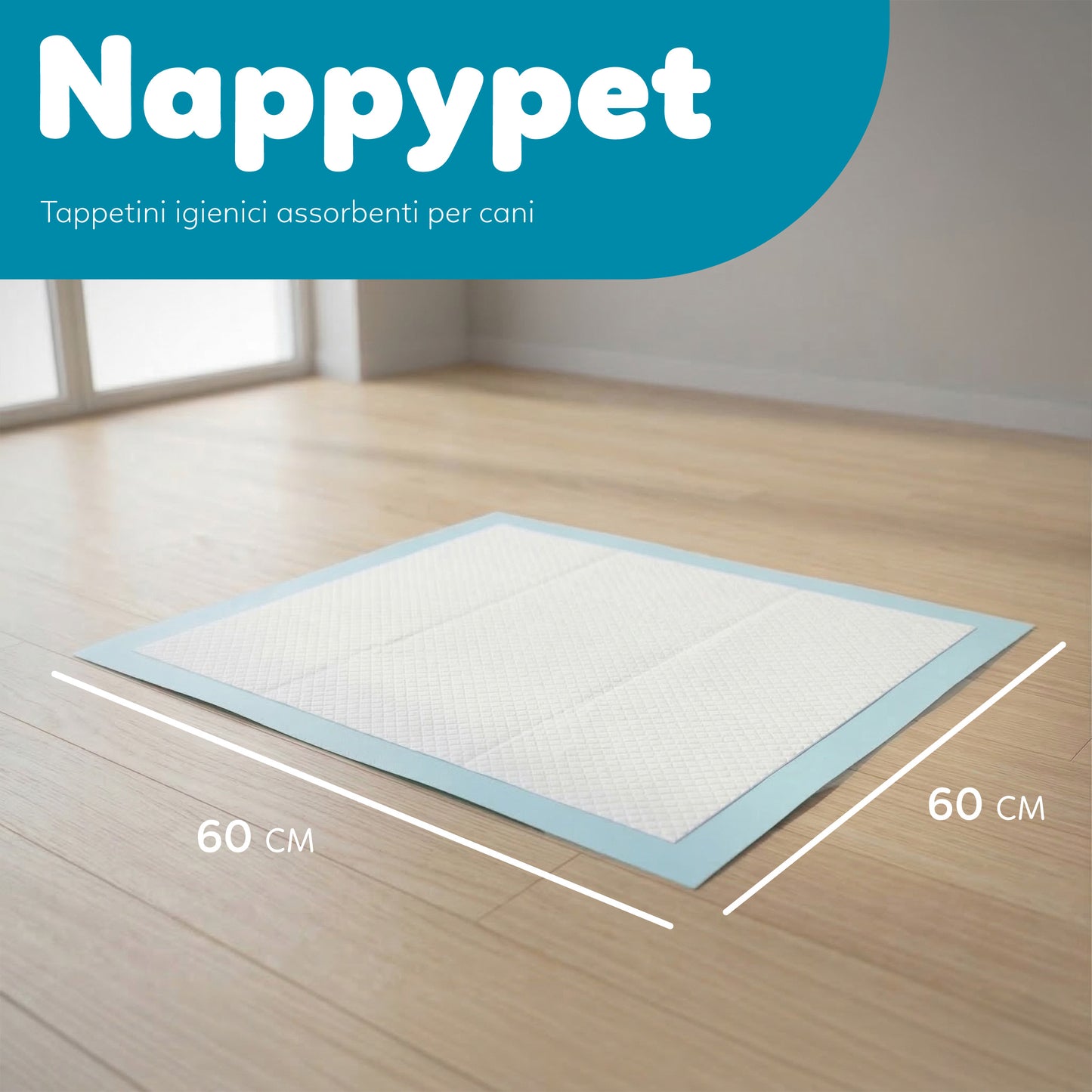 AqpetFriends Nappy Pet Basic Tappetino Assorbente Con Strisce Adesive 300 pz (6 confezioni da 50 pezzi)