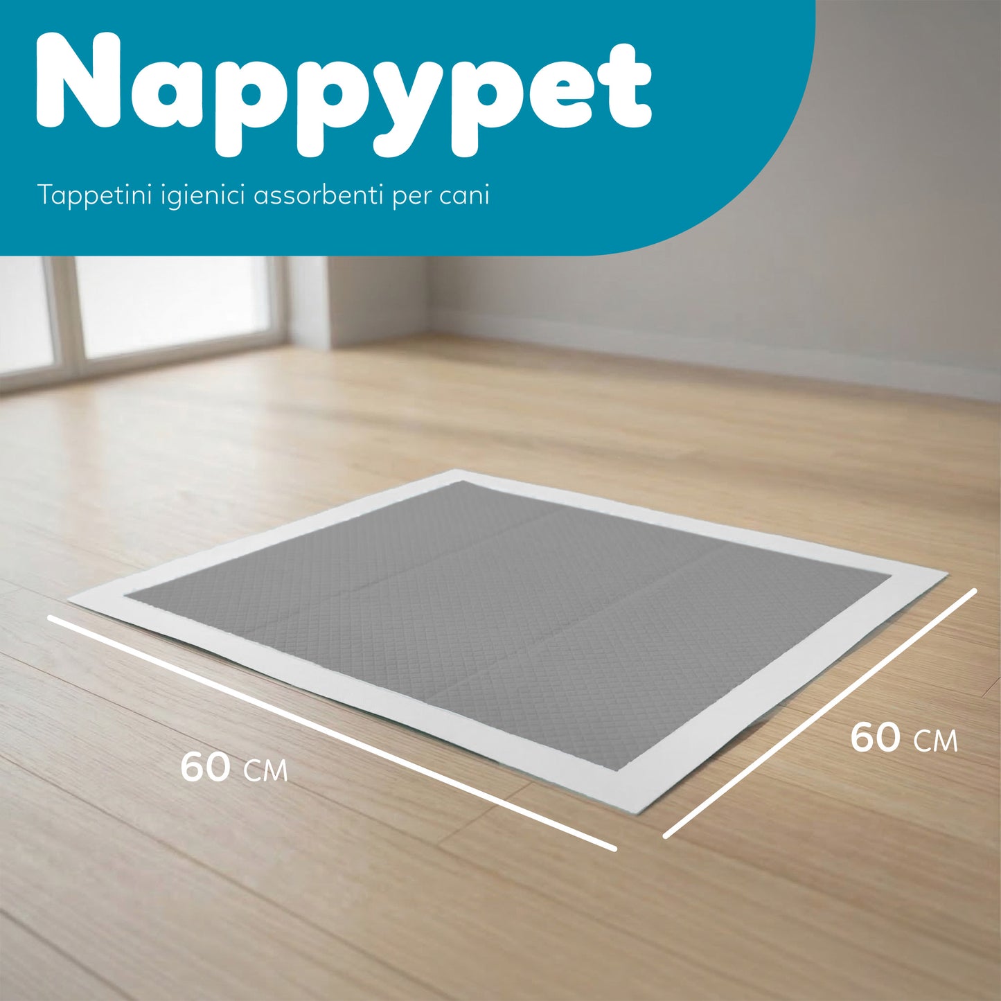 AqpetFriends Nappy Pet Carbo Tappetino Assorbente Con Strisce Adesive Al Carbone Attivo 300 pz (6 confezioni da 50 pezzi)