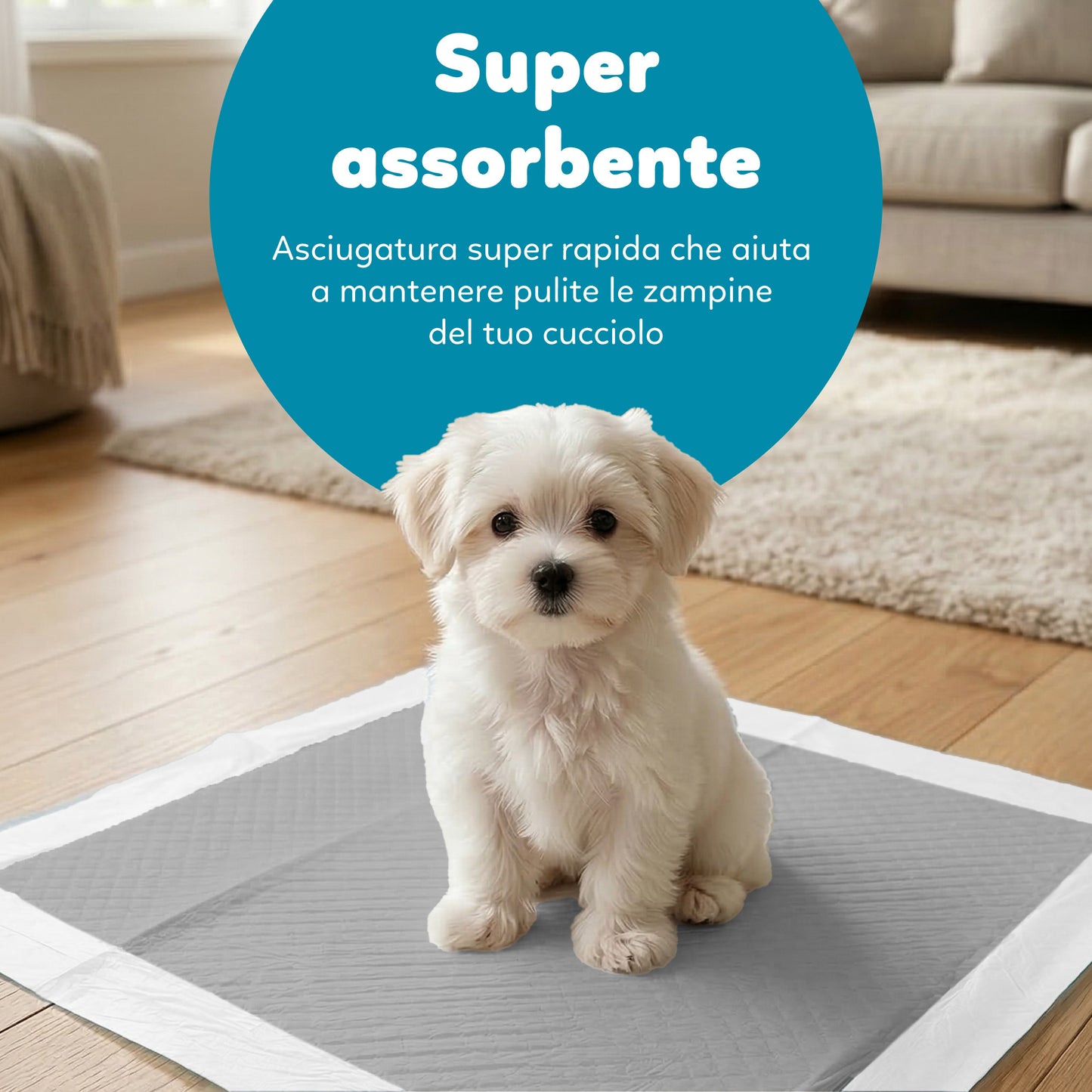 AqpetFriends Nappy Pet Carbo Tappetino Assorbente Con Strisce Adesive Al Carbone Attivo 300 pz (6 confezioni da 50 pezzi)