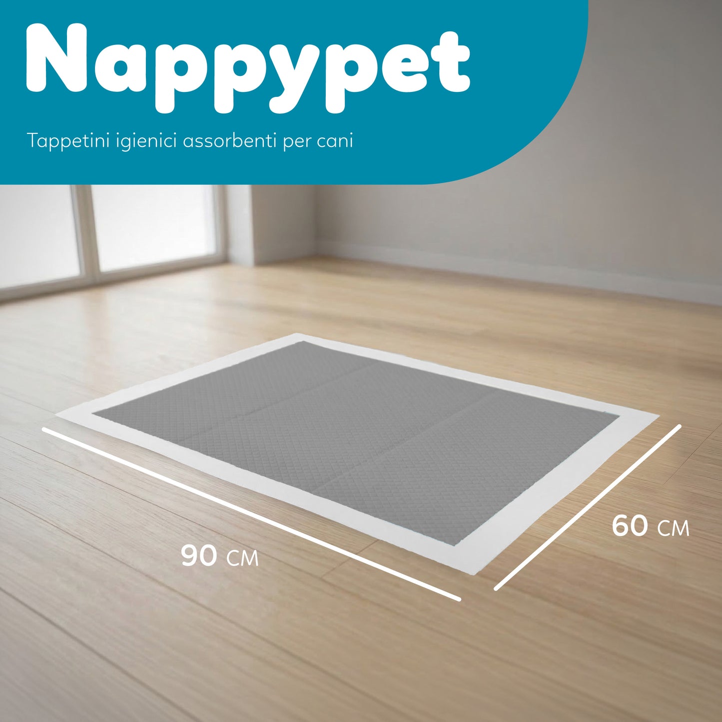 AqpetFriends Nappy Pet Carbo Tappetino Assorbente Con Strisce Adesive Al Carbone Attivo 200 pz (4 confezioni da 50 pezzi)