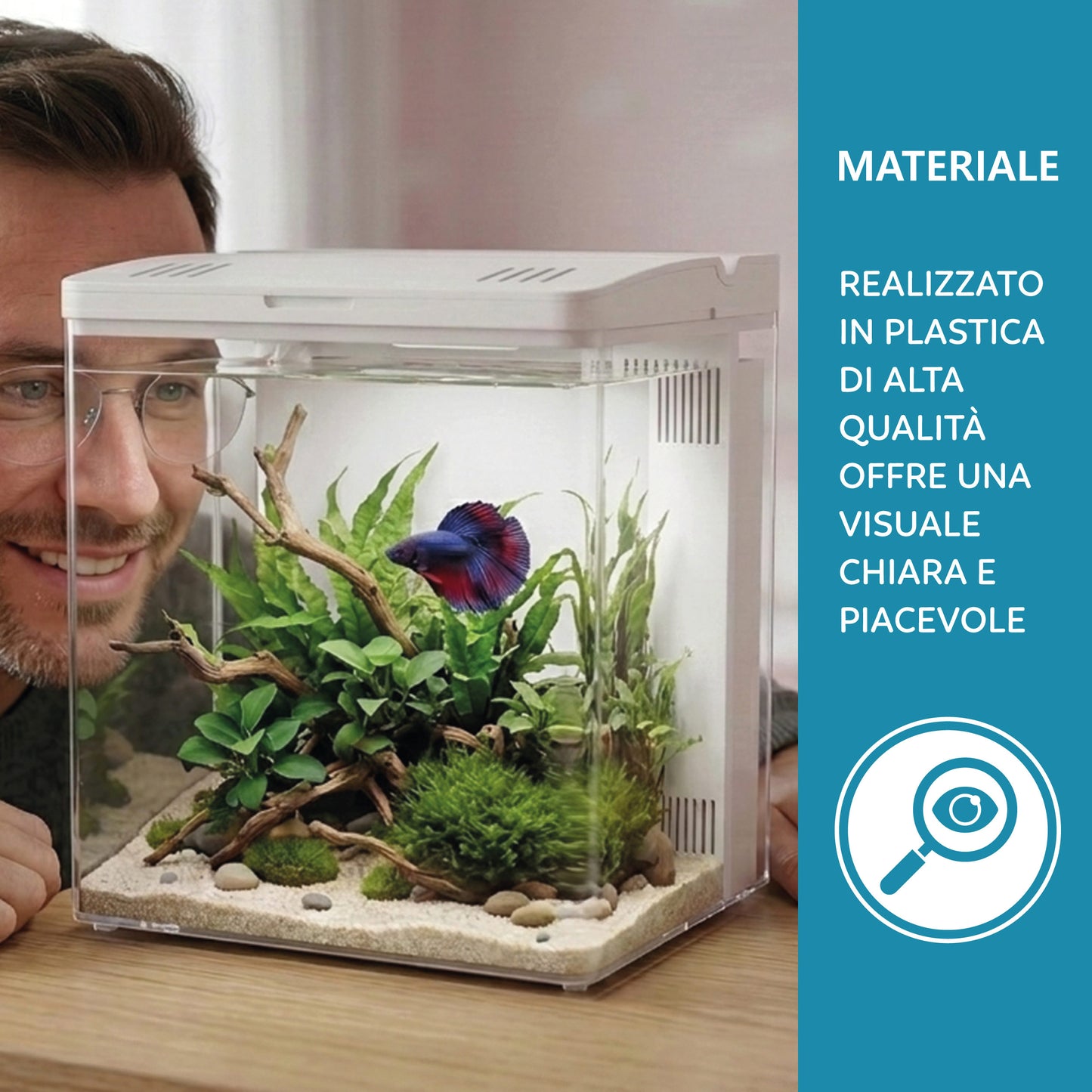 AQPet Neya acquario in plastica da scrivania 20x15x20