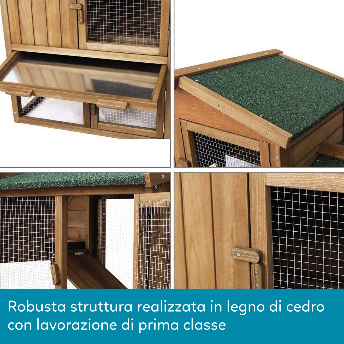 AqpetFriends Rabbith Conigliera in Legno 204x45x84 cm – Spaziosa, Resistente e da Esterno