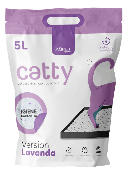 AqpetFriends Catty Pure Lettiera In Silicio per Gatti - profumazione lavanda - 30 L (6 confezioni da 5 lt)