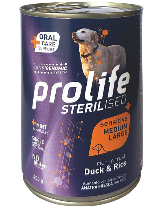 Prolife Sterilised Sensitive Adult Pork & Rice Medium/Large Bocconcini Di Maiale E Riso Per Cani Adulti Sterilizzati 400g
