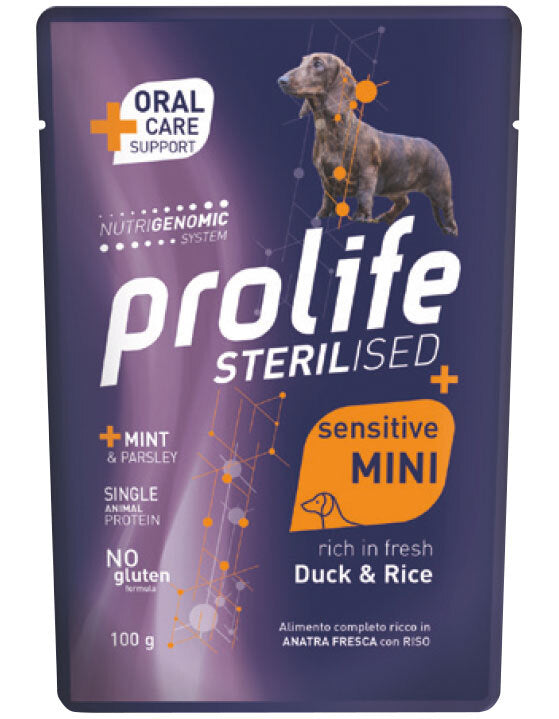 Prolife Sterilised Sensitive Adult Pork & Rice Mini Bocconcini Di Maiale E Riso Per Cani Adulti Sterilizzati 100g