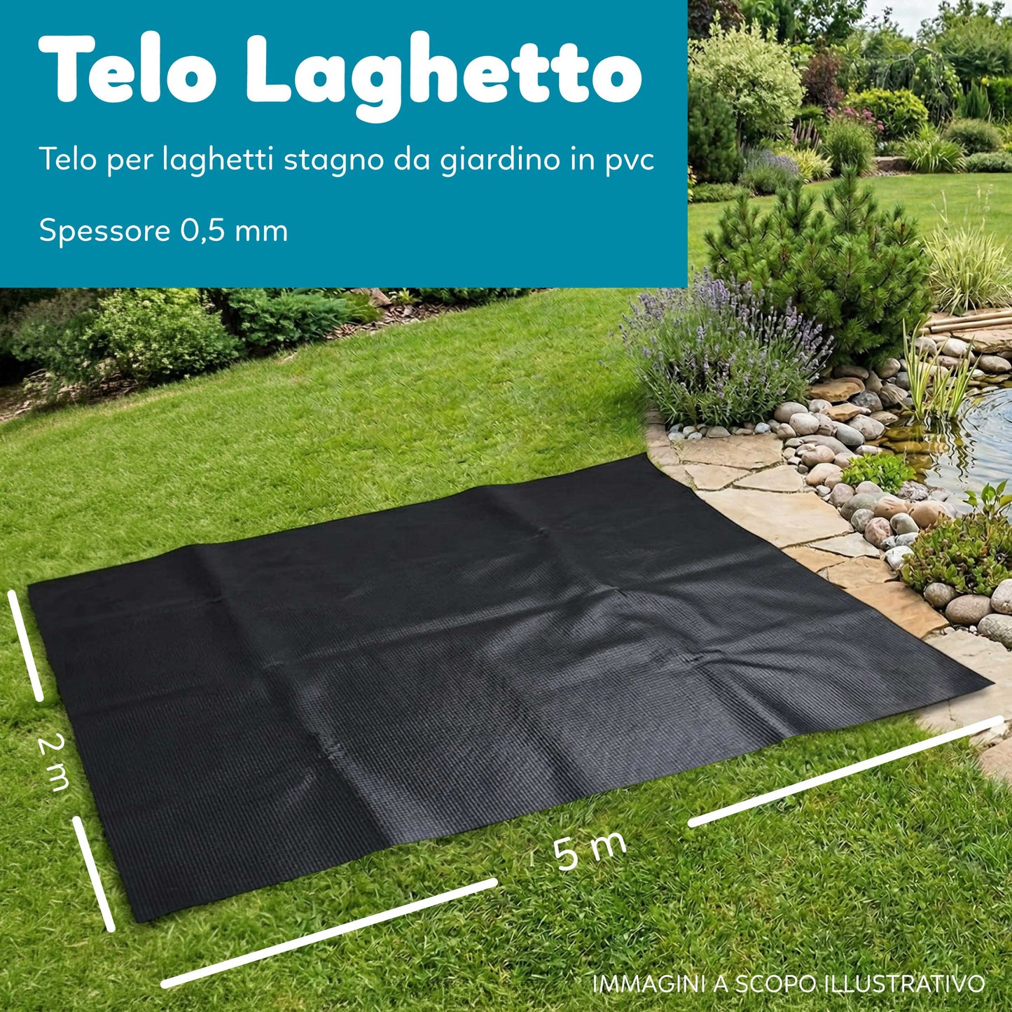 Telo Puro in PVC UV Nero Atossico per Laghetto Giardino 0,5mm