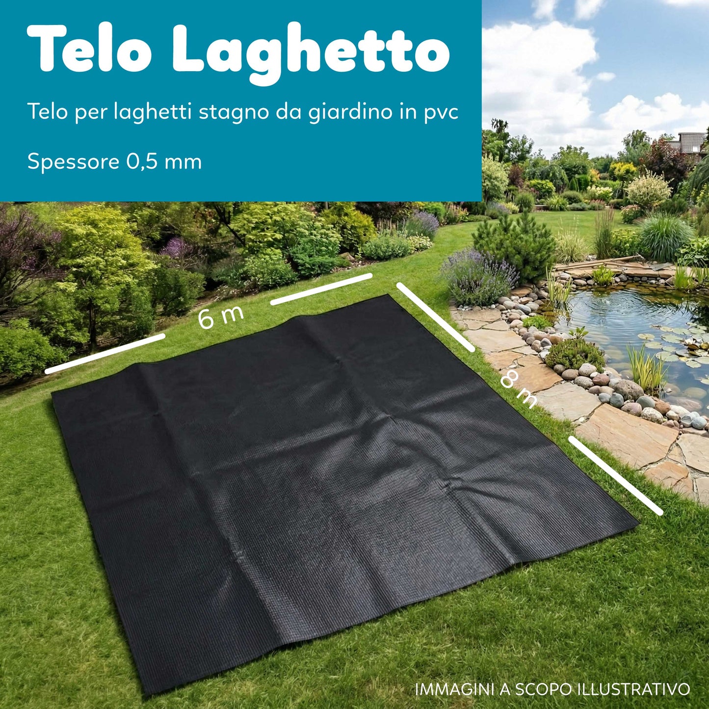 Telo Puro in PVC UV Nero Atossico per Laghetto Giardino 0,5mm
