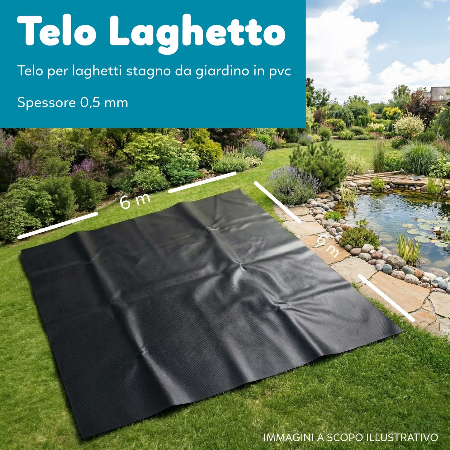 Telo Puro in PVC UV Nero Atossico per Laghetto Giardino 0,5mm