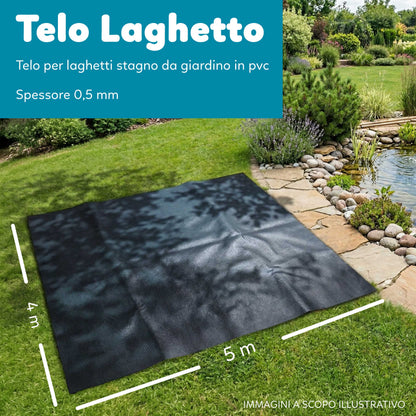 Telo Puro in PVC UV Nero Atossico per Laghetto Giardino 0,5mm