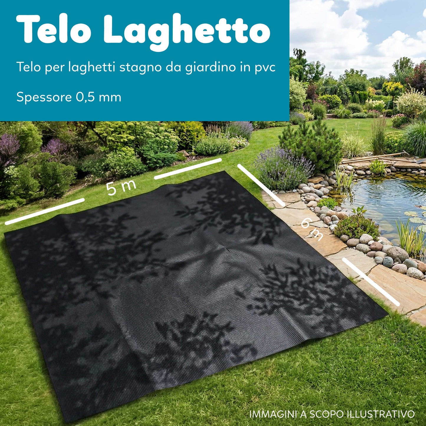 Telo Puro in PVC UV Nero Atossico per Laghetto Giardino 0,5mm