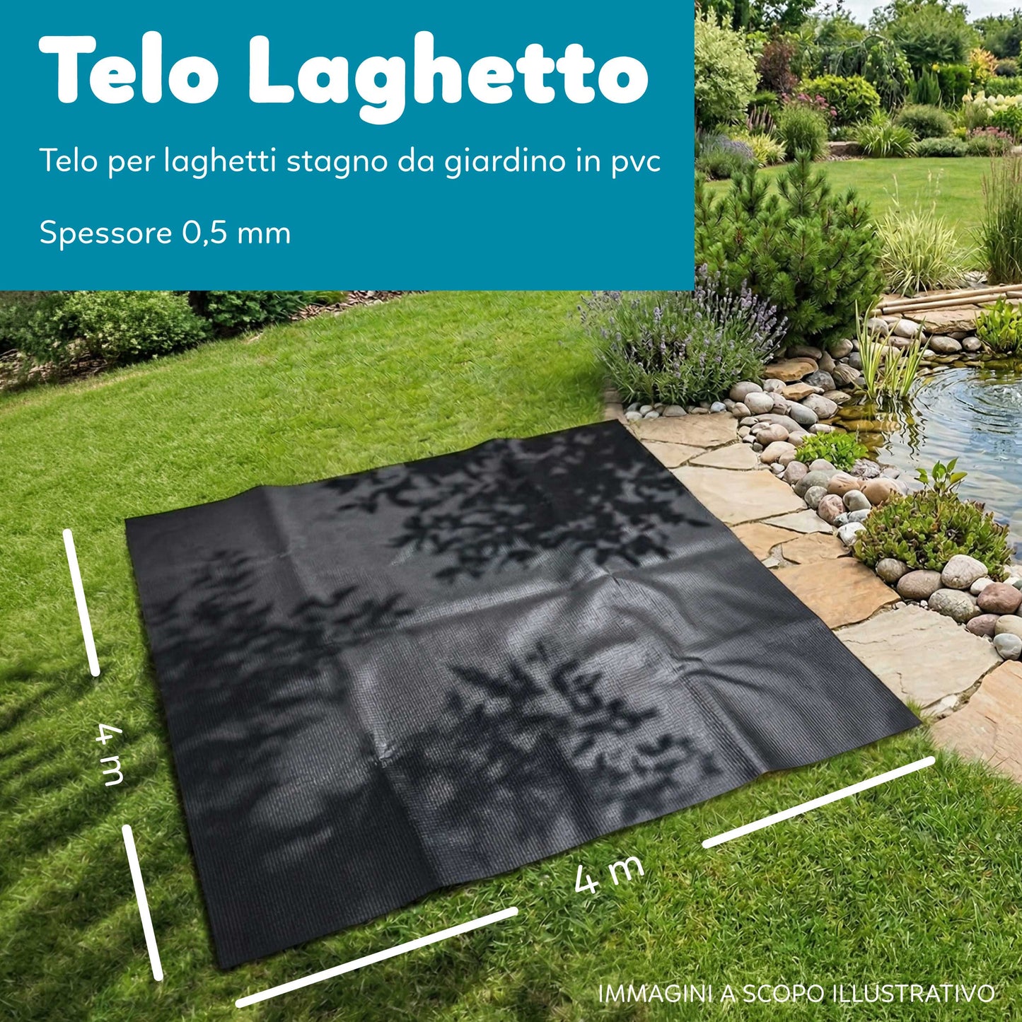 Telo Puro in PVC UV Nero Atossico per Laghetto Giardino 0,5mm