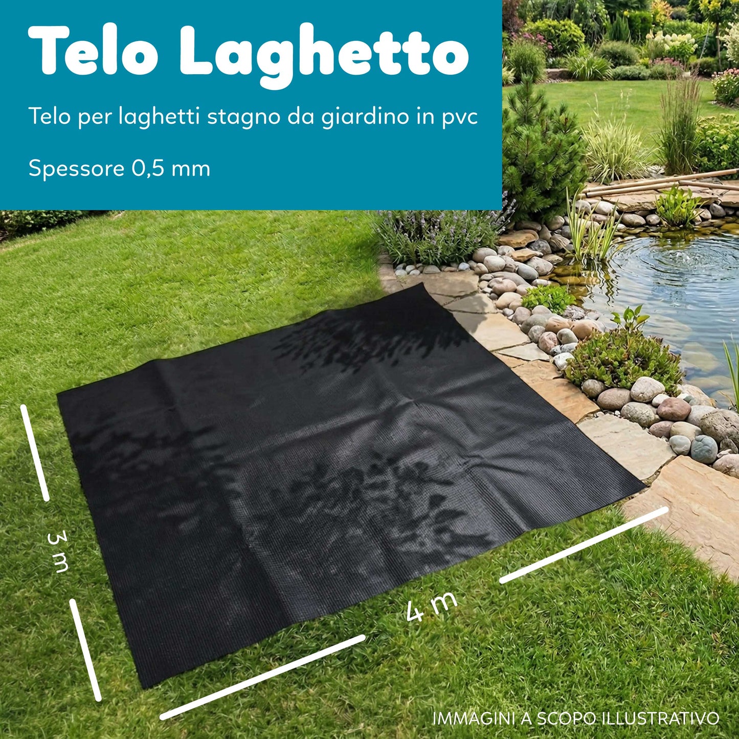 Telo Puro in PVC UV Nero Atossico per Laghetto Giardino 0,5mm