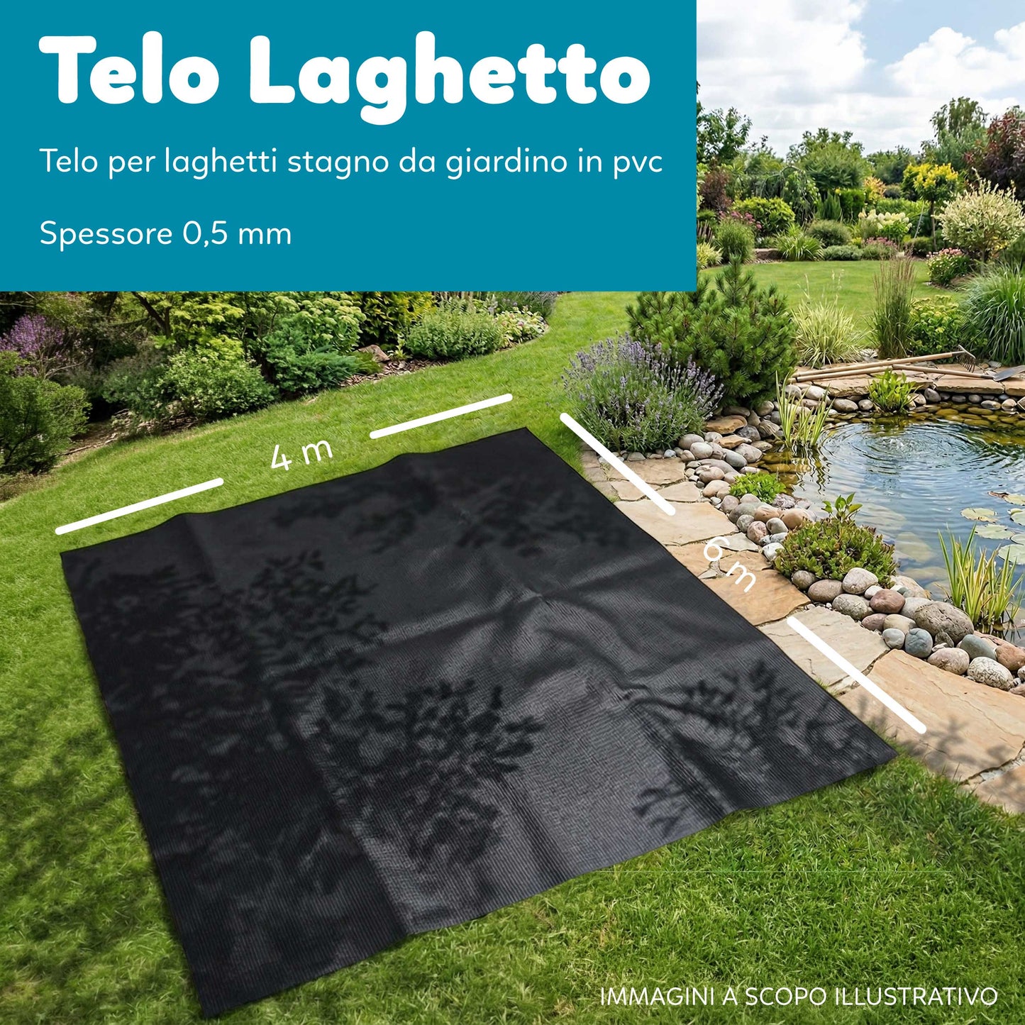 Telo Puro in PVC UV Nero Atossico per Laghetto Giardino 0,5mm