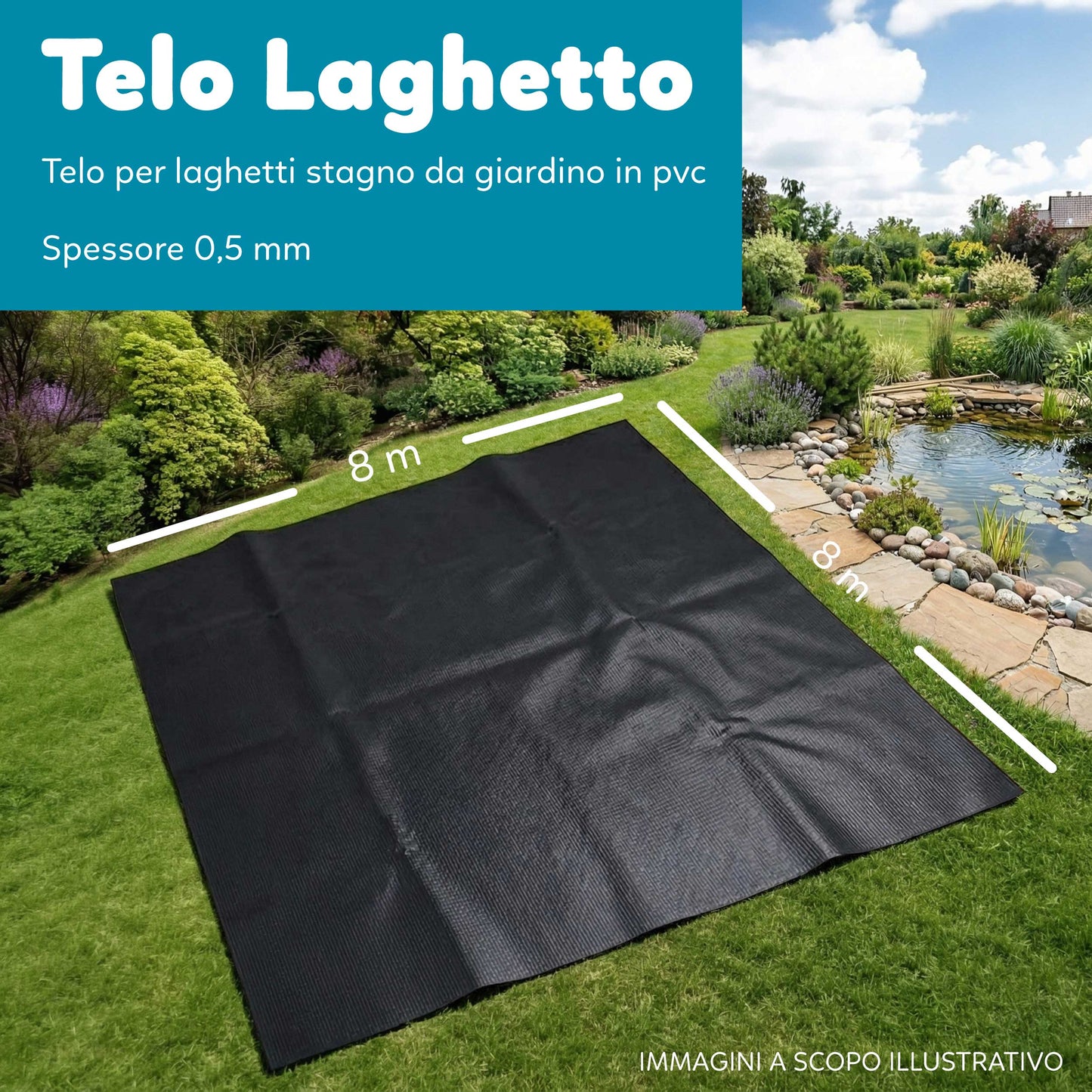 Telo Puro in PVC UV Nero Atossico per Laghetto Giardino 0,5mm