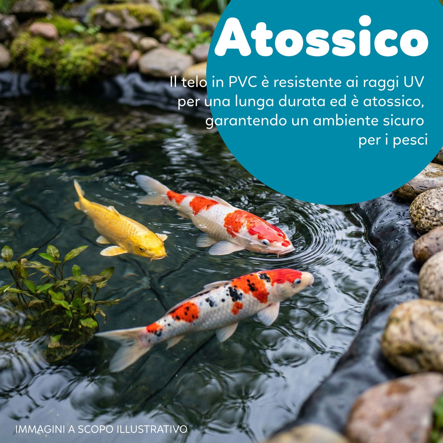Telo Puro in PVC UV Nero Atossico per Laghetto Giardino 0,5mm